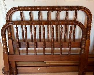 One of two spindle style twin bed frames. 41"w x 37"h. They are similar but do not match. Available for online purchase beginning Wednesday, January 22 starting at 7pm. All online purchases are final. Please see details on how to do it in our sale description.