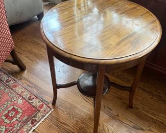 $210. Antique round occasional table. 20" diameter x 28.5"h. Available for online purchase beginning Wednesday, January 22 starting at 7pm. All online purchases are final. Please see details on how to do it in our sale description.