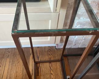 $40 Glass and metal plant or art display stand. 9"sq. x 24.5"h. Available for online purchase beginning Wednesday, January 22nd starting at 7pm. All online purchases are final. Please see details on how to do it in our sale description.