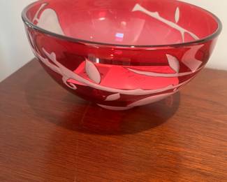 $48. Unsigned red glass bowl. Available for online purchase beginning Wednesday, January 22 starting at 7pm. All online purchases are final. Please see details on how to do it in our sale description.