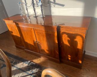 $680. Baker Furniture sideboard. Built-in silver drawer. four doors each with shelves behind them. 72"w x 19"d x 34"h. Available for online purchase beginning Wednesday, January 22 starting at 7pm. All online purchases are final. Please see details on how to do it in our sale description.