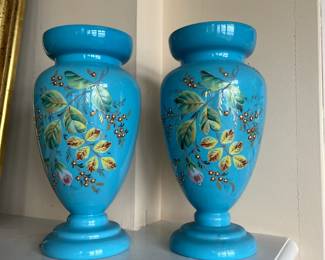 $280 for the pair. French Opaline blue glass hand painted pair of urns. Wedding gift in 1921 to Nancy's parents.Available for online purchase beginning Wednesday, January 22 starting at 7pm. All online purchases are final. Please see details on how to do it in our sale description.