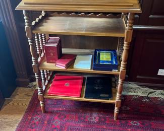 $120. Vintage book stand. 30"w x 18.5"d x 43"h. Available for online purchase beginning Wednesday, January 22 starting at 7pm. All online purchases are final. Please see details on how to do it in our sale description.