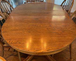 $240. Oak dining table purchased from a Governor's mansion auction. As shown 64"l x 44"w x 28"h. Two 10.5" leaves are inserted so it reduces to a 44" diameter round table.
Available for online purchase beginning Wednesday, January 22 starting at 7pm. All online purchases are final. Please see details on how to do it in our sale description.