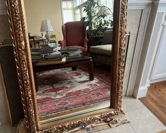 $960. Antique gilded frame mirror. 35"w x 49"h. Can be strung to hang either direction. Beveled glass. Available for online purchase beginning Wednesday, January 22nd starting at 7pm. All online purchases are final. Please see details on how to do it in our sale description.