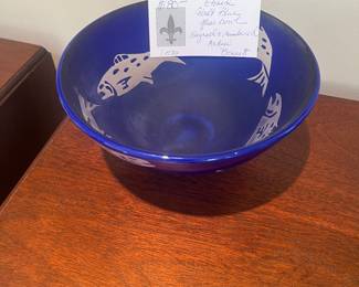 $80. Signed & numbered Andrew Bennett etched glass bowl. Number 1 of 25. Available for online purchase beginning Wednesday, January 22 starting at 7pm. All online purchases are final. Please see details on how to do it in our sale description.