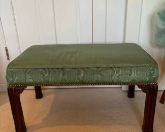$140..Nailhead upholstered wood framed bench. 30"w x 16"d x 17"h. Available for online purchase beginning Wednesday, January 22 starting at 7pm. All online purchases are final. Please see details on how to do it in our sale description.