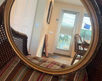 $48. Antique round mirror. 19.5" diameter. Available for online purchase beginning Wednesday, January 22nd starting at 7pm. All online purchases are final. Please see details on how to do it in our sale description.