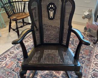 $120. Cane and wood antique rocking chair - no cushion. 27"w x 18"d x 41"h. Available for online purchase beginning Wednesday, January 22 starting at 7pm. All online purchases are final. Please see details on how to do it in our sale description.