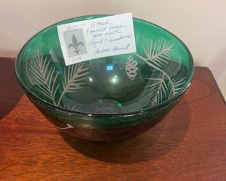 $80. Signed & numbered Andrew Bennett etched glass bowl. Number 1 of 25. Available for online purchase beginning Wednesday, January 22 starting at 7pm. All online purchases are final. Please see details on how to do it in our sale description.