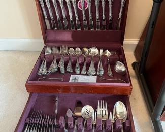 $4200. Towle Old Master sterling service for 12 that is comprised of 97 pieces for sale along with jewelry and more sterling silver not yet onsite during in-person shopping hours. This will not be discounted.