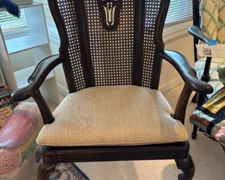 $90. Cane and wood antique chair. 25"w x 18"d x 43"h. Available for online purchase beginning Wednesday, January 22 starting at 7pm. All online purchases are final. Please see details on how to do it in our sale description.