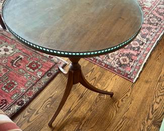 $220 as found. Antique gate rail table. Rail is broken in one spot and is in need of soldering. 22"diameter x 27.5"h. Available for online purchase beginning Wednesday, January 22 starting at 7pm. All online purchases are final. Please see details on how to do it in our sale description.