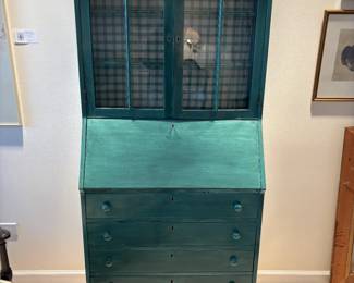 $100. Green painted vintage secretary desk. 30.5"w x 15"d x 70"h. Available for online purchase beginning Wednesday, January 22 starting at 7pm. All online purchases are final. Please see details on how to do it in our sale description.