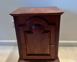 $48. One door side table. 17"w x 13"d x 22"h. Available for online purchase beginning Wednesday, January 22 starting at 7pm. All online purchases are final. Please see details on how to do it in our sale description.