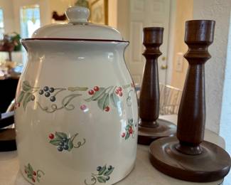 Canister & Wooden Candlesticks