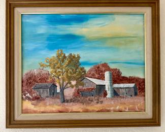 Framed Provincial Farm Landscape Painting