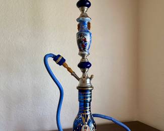 Antique Cobalt Blue Persian King Portrait Hookah