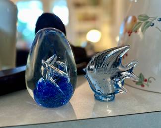 Art Glass Paperweight & Glass Fish Figurine