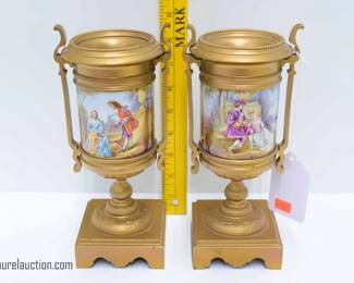 Pair of Painted Porcelain Mounted Censers