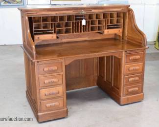Raised Panel Oak Roll Top Desk 