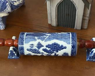 Blue Willow Rolling Pin with Stand