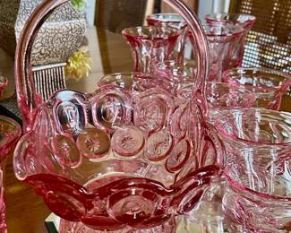 L.E. Smith Pink Glass Basket