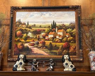 Pair Staffordshire Style Dogs, Asian Vases