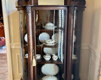 Antique Oak Curio/China Cabinet, Lion's Feet