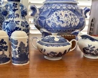 Blue Willow Cream, Sugar, Salt and Pepper