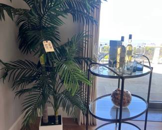 Faux Palm Tree and Bar Cart