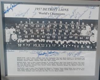 1957 detroit lions autograph 16x20 framed piece, awesome