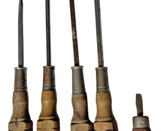 5 Vintage Wood Handle Screwdrivers