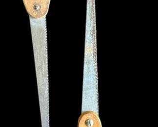 Two Vintage Hand Keyhole Saws Wooden