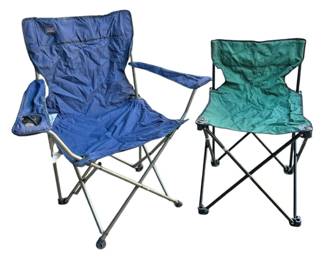 Two Folding Camp Chairs One with arms one
