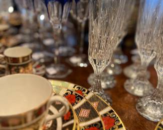 Baccarat crystal, Royal Crown Derby "Old Imari" china