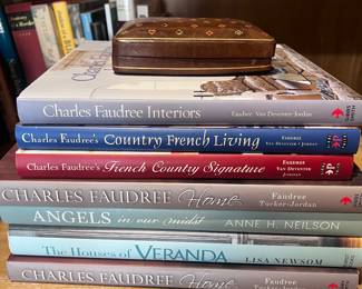 Beautiful Charles Faudree coffee table books, Italian leather card box