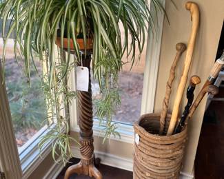 Turned column plant stand with plant