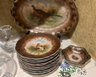 Carl Tielsch pheasant platter, plates, and bowls