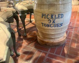 Pickled ox tongue table base and glass top