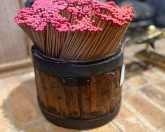 19th c. wood and iron bucket with match sticks