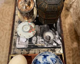 Edwardian biscuit box, antique Chinese dessert box, ostrich egg, Chinese porcelain