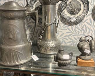 Kayserzinn German pewter pitcher and tankard, incredible collection of pewter ice cream molds