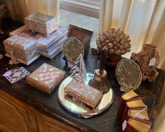 Mother of pearl boxes and accessories