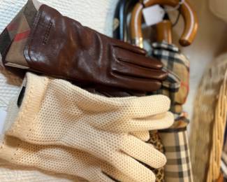 Burberry and Loro Piana gloves, Bottega Venetta and Burberry umbrellas