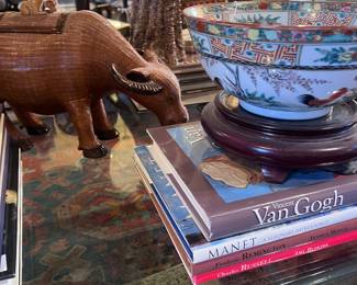 Vintage Chinese bowl, Shanghai wicker cow box