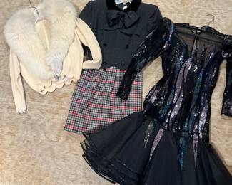 Custom fur cardigan, vintage Valentino, beautiful vintage party dress