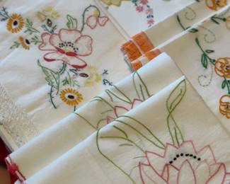 Many Brand New Embroidered pillow cases and doilies