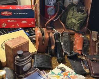 Vintage Knives, Mens Handkerchiefs, cologne, boy scout items