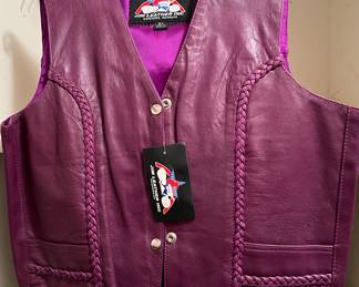 Jim Leather Inc Plum Leather Vest XL NWT